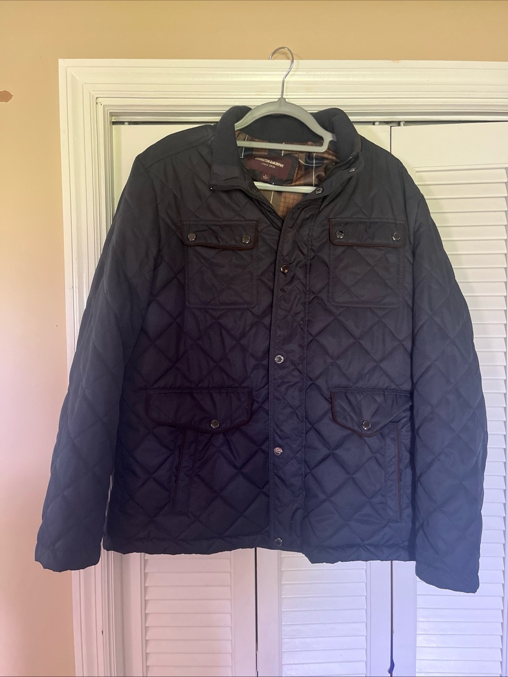Quilted Navy Blue  Field Jacket with Pocket Flap Detail